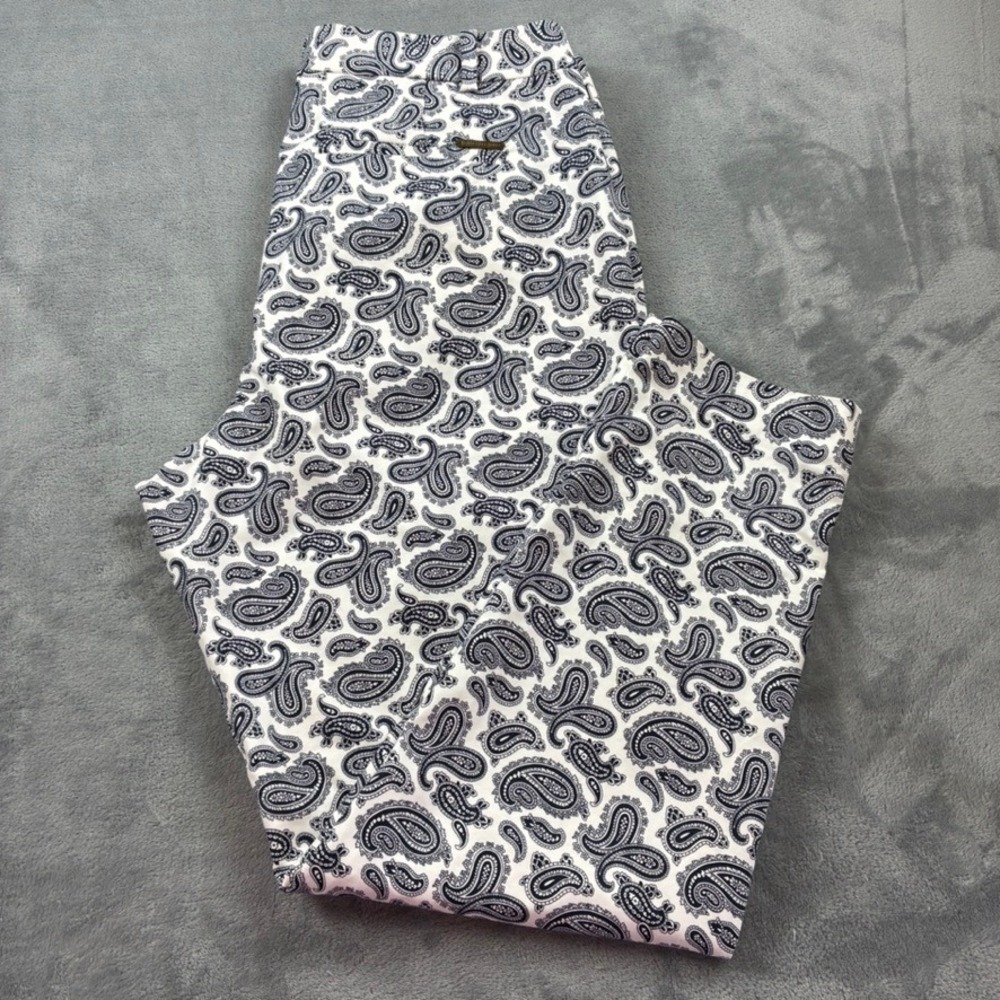 Michael Kors Women's 14W Paisley Print Ankle Pants Black White Cotton Stretch - Picture 4 of 16